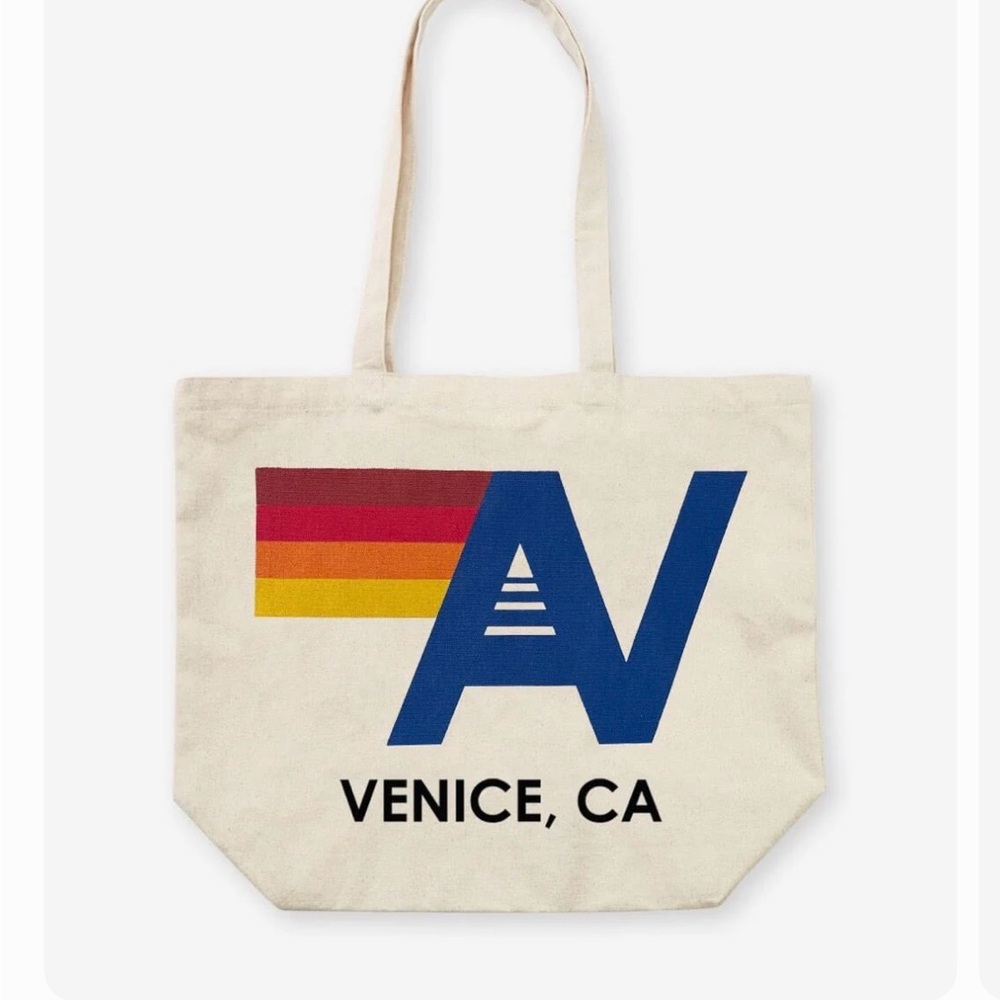 Aviator Nation Cream Tote with Blue AV Logo and Sunset Stripe NWT